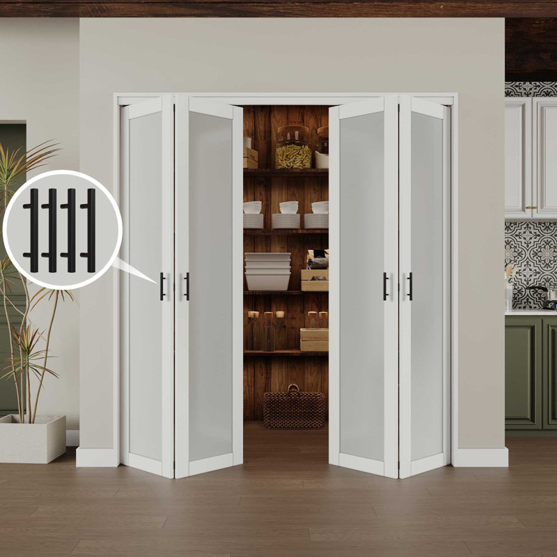 72 in. x 80 in. White Finished Bi-Fold Door with Frosted Glass