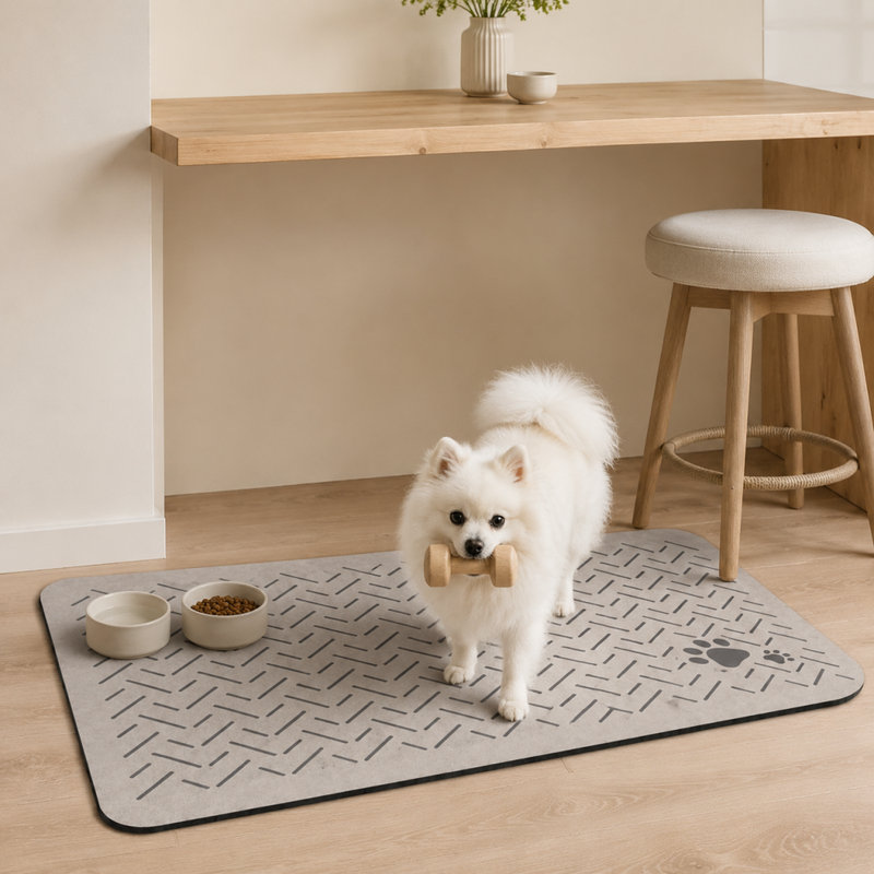 Tapis absorbant pour bol d'animaux en terre de diatomées avec dos en caoutchouc antidérapant, 15,8 po x 23,6 po, Gris