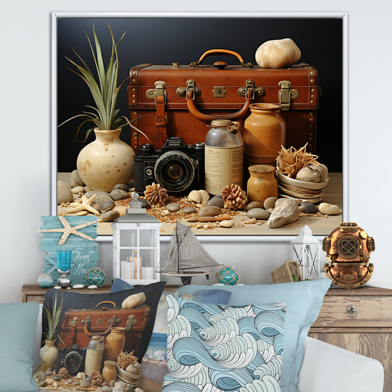 Beach Travels Collage I - impression, H 12 po x l 20 po x P 1 po, Cadre flottant blanc