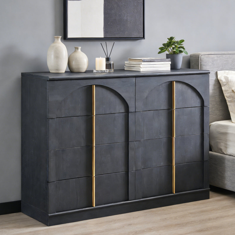Modern 8 Drawer Dresser, Bedroom Dresser With Arched Panel, Black