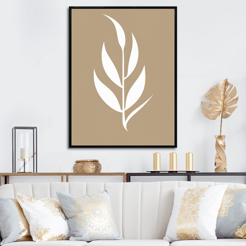 Minimal Botanicals, feuille simple sur fond beige, H 32 po x l 24 po x P 1 po, Cadre flottant noir