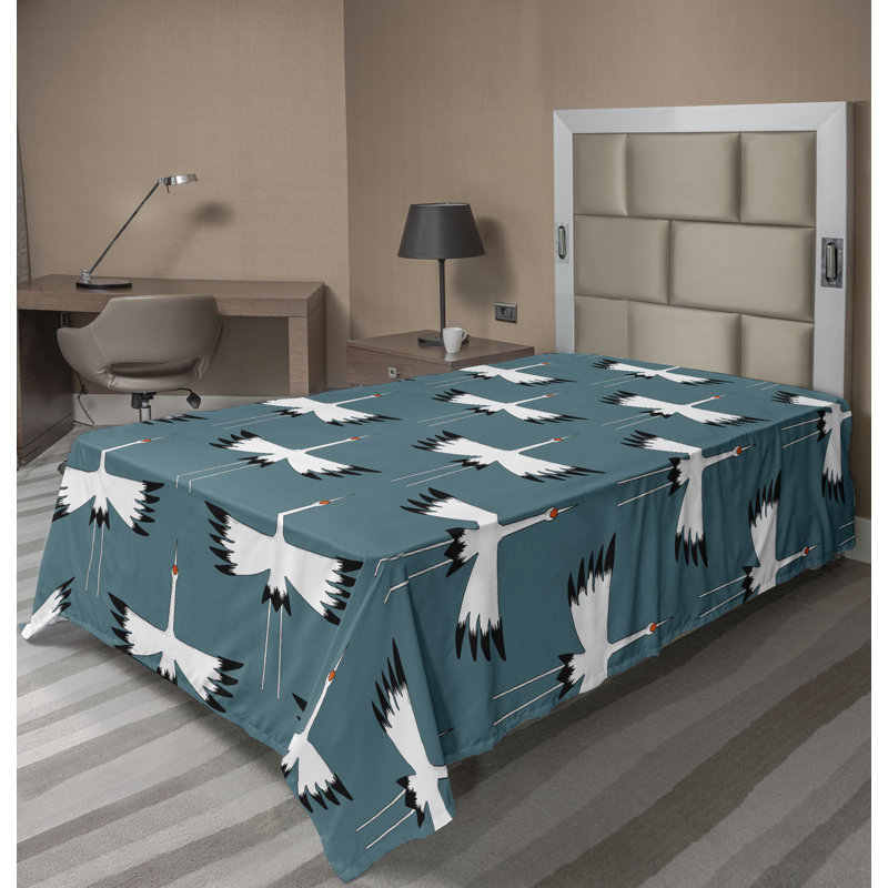 Ambesonne Flowers Flat Sheet Nostalgia Farmhouse, Cadet Blue Off White Grey