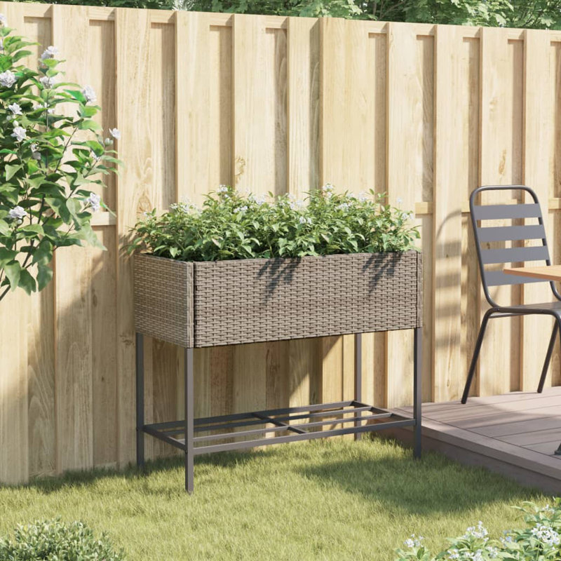 Celep Metal Elevated Planter, 75cm H x 90cm W x 40cm D, Grey/Brown/Blue