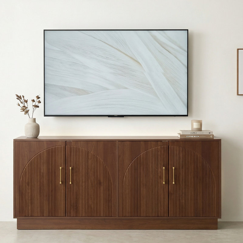 65" Mid-Century Modern TV Stand with Storage, Media Console Fits TVs up to 75", Walnut Brown, Walnut