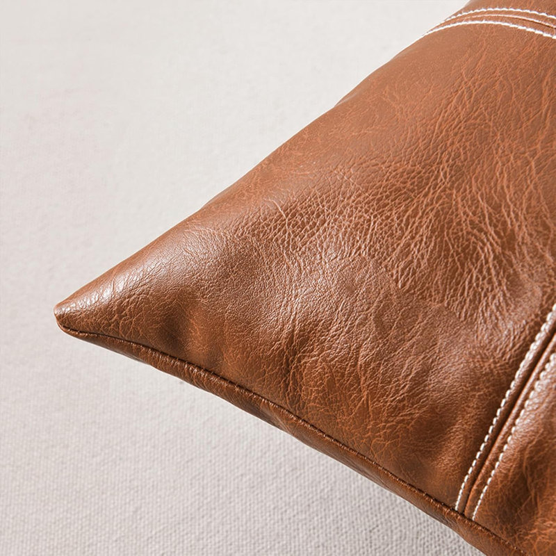 Ensemble de 2 housses décoratives imperméables en similicuir brun Boho