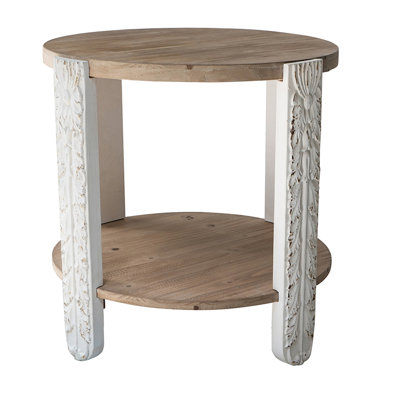 Two - Tiered Round Side Table With Brown Finish And Intricate White Legs, 20x20x19.7 Inches, Brings Organic Charm To Living Room In Rustic Theme Entryway