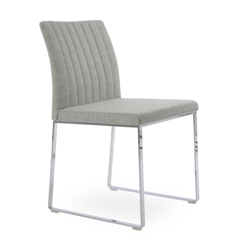 Chaise de salle à manger Zeyno, Laine argentée, Chrome