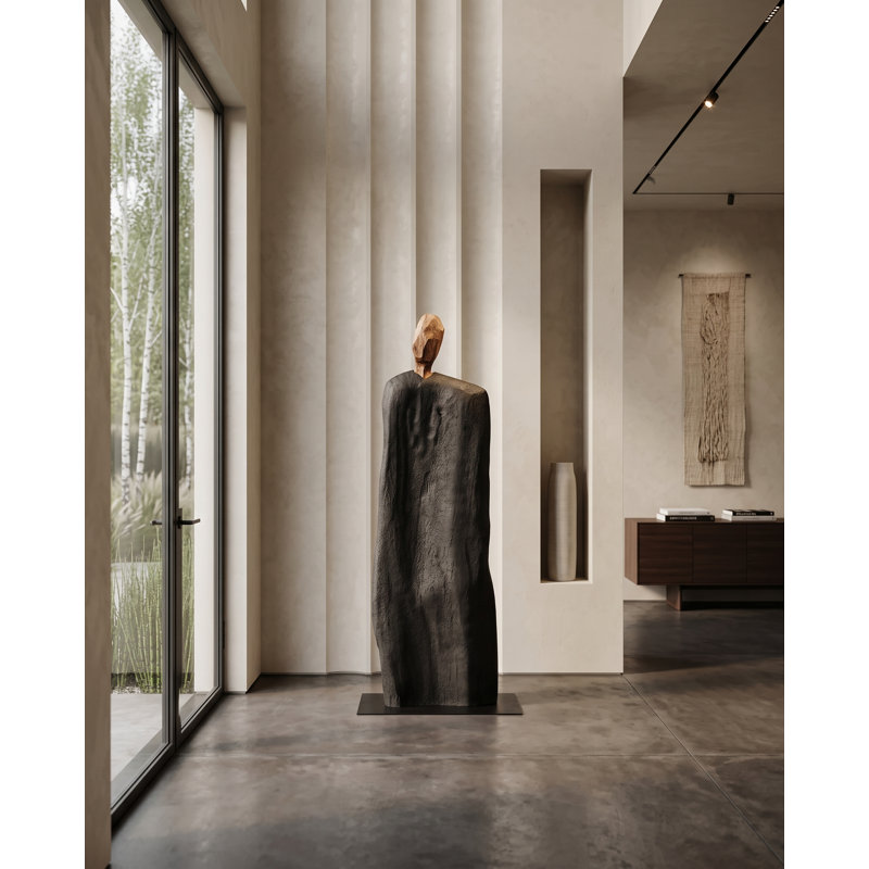Figurative Wood Sculpture, Iron Base