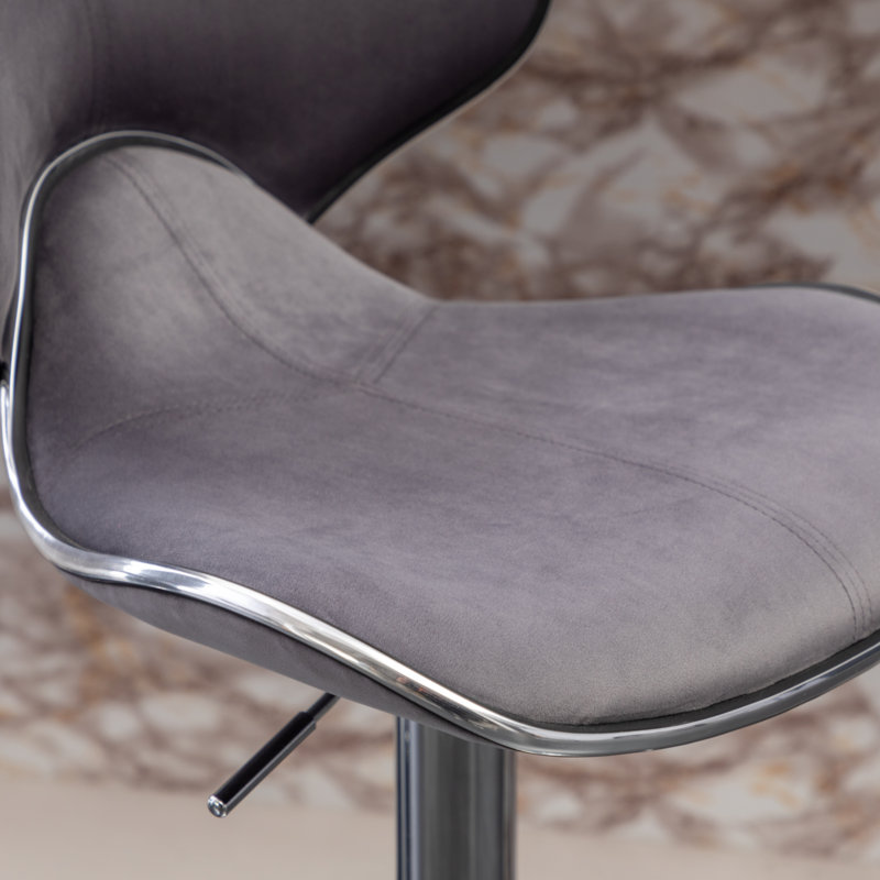 Annetra Velvet Upholstered Adjustable Swivel Barstool, Grey
