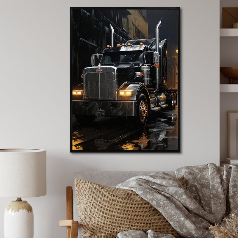 «Midnight Cruiser Semi Truck IV», reproduction d'art sur toile, H 32 po x l 24 po x P 1 po, Cadre flottant noir