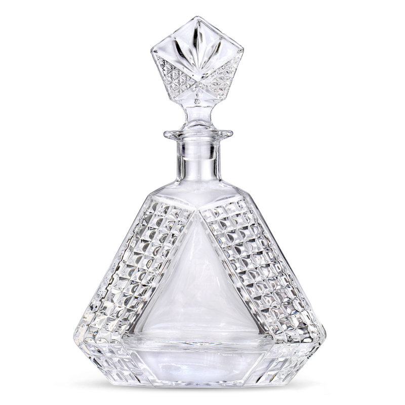 Dublin Clear Crystal Triangular Whiskey Decanter with Etched Stopper