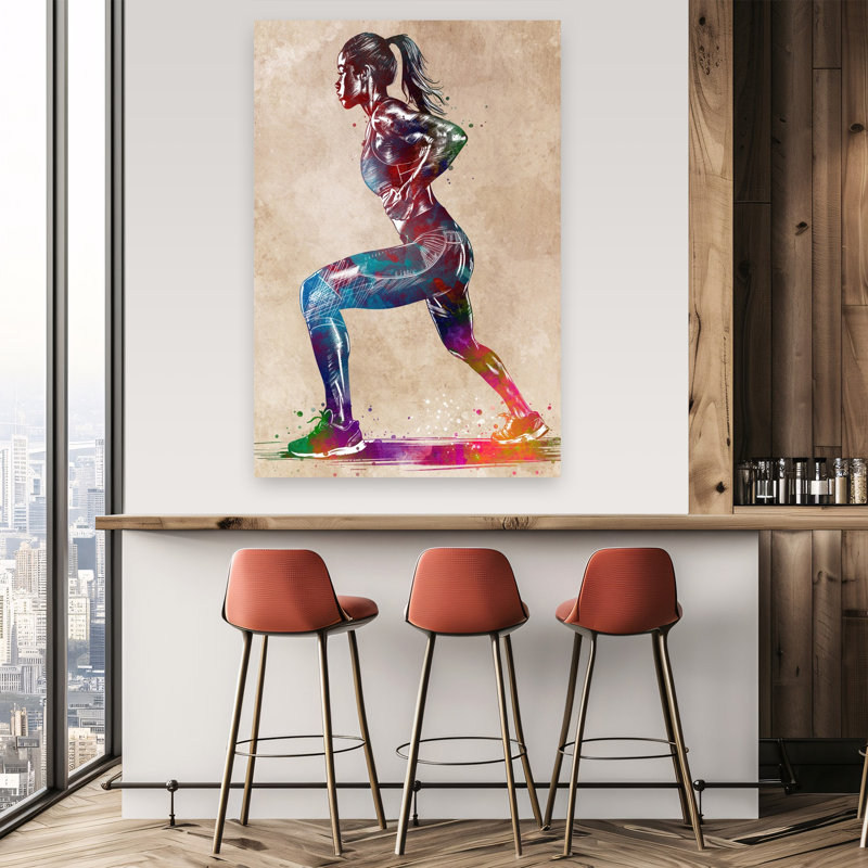 «Dynamic Fitness Lunge», art mural énergétique coloré abstrait, H 60 po x l 40 po