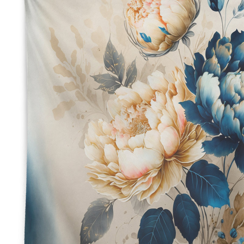 Tapisserie en polyester bleu et or FloralBunch II, H 32 po x l 39 po