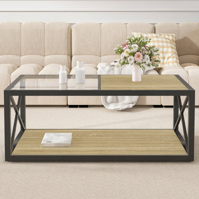 Table basse moderne pour chambre à coucher et salon, plateau en panneau de fibres à densité moyenne en bois trempé et bois naturel, table basse de style industriel