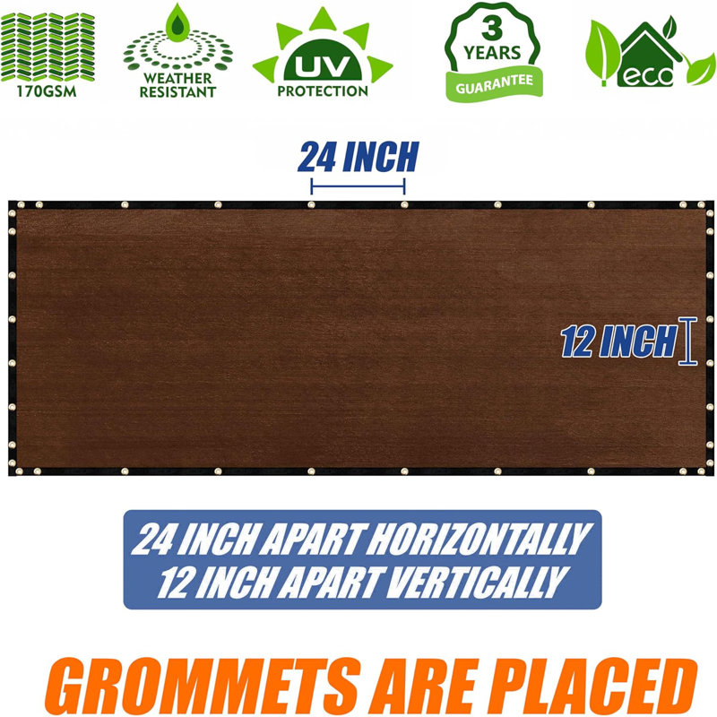 Amgo Plus Extra Heavy Duty Privacy Fence Screen 220 GSM with Reinforced Grommets, 4" H x 50" W x 0.1" D, Brown