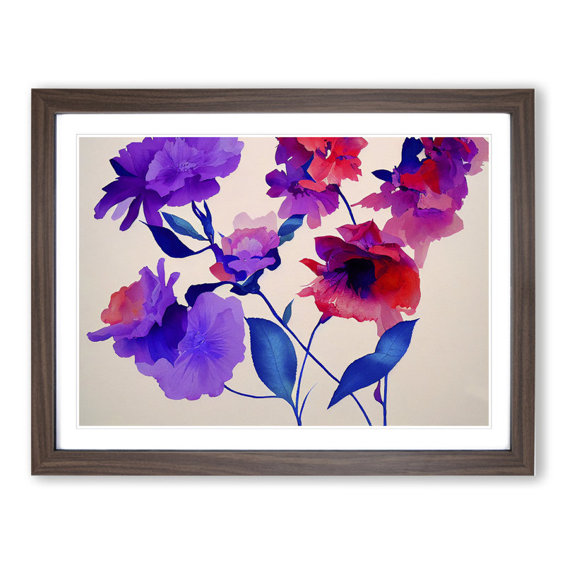 Impressive Flowers - Single Picture Frame Painting, 34cm H x 46cm W x 2cm D, Walnut