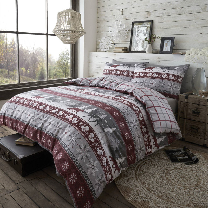 Elzada Cotton Patchwork Duvet Cover Set with Pillowcases, 260 x 220 cm Duvet Cover + 2 Standard Pillowcases, Red/Grey/White