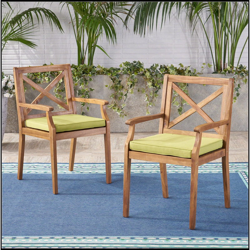 PERLA DINING CHAIR, 2PCS With 2 Cushions, For Backyard, Poolside, Garden, Durable And Comfortable Outdoor Seating, Green