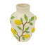 Vase 9 x 9 x 12,5 po en céramique blanche avec des accents de citron jaune vif