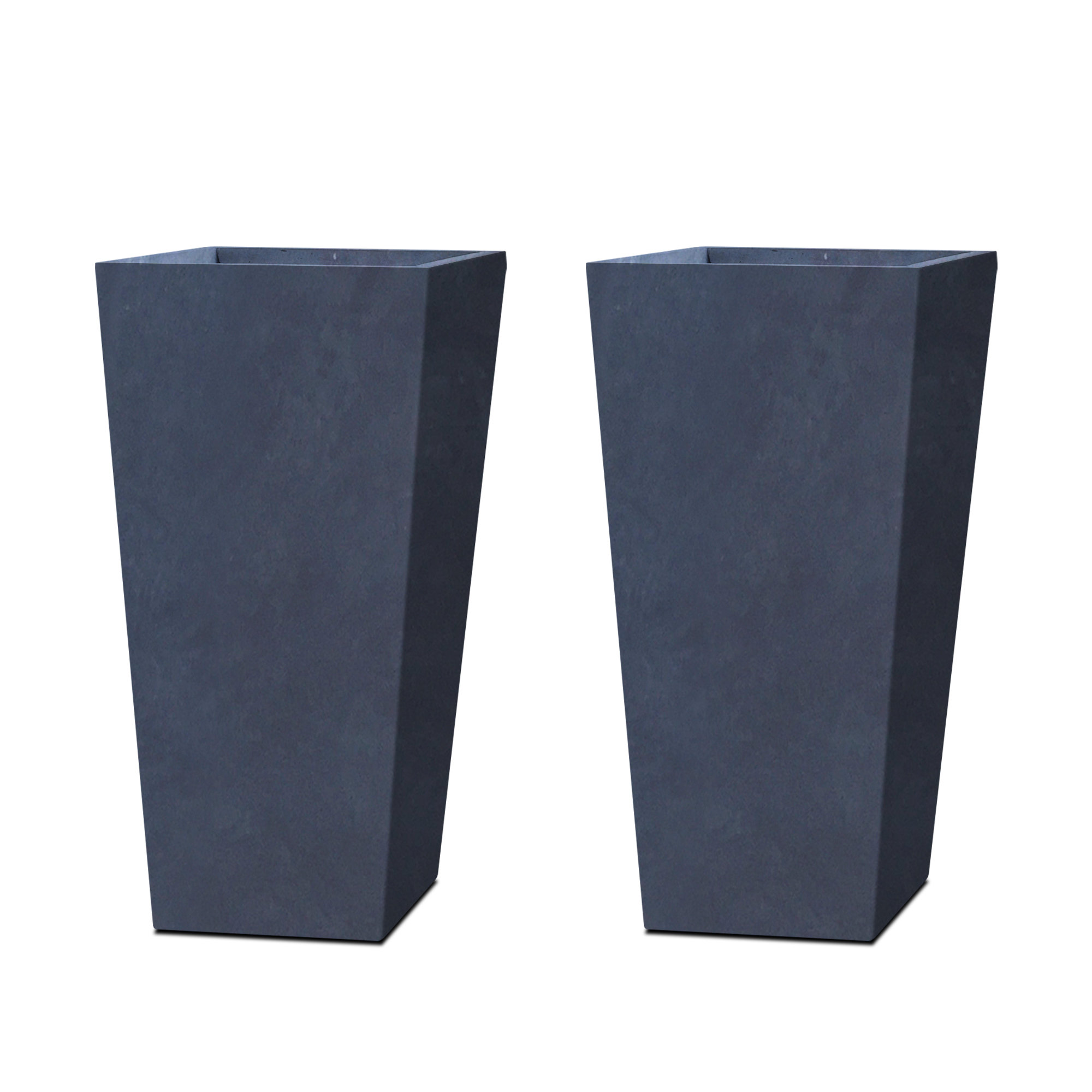 Tali 24" Tall Rectangular Concrete Metal Indoor Outdoor Tapered Planters w/ Drainage Hole, Modern Style for Home and Garden