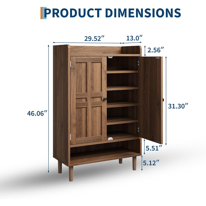 Armoire à chaussures, grande armoire à chaussures avec 2 portes, Noyer