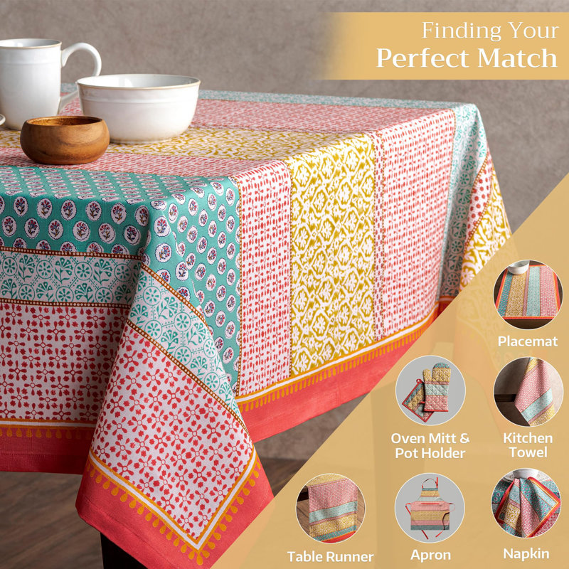 Maison d' Hermine Table Cloth Rectangle Table 100% Cotton 70 x 90 Inches Tablecloth Reusable Decorative for Dining Room Farmhouse Home Valentines Day Decorations Spring Summer - Provence