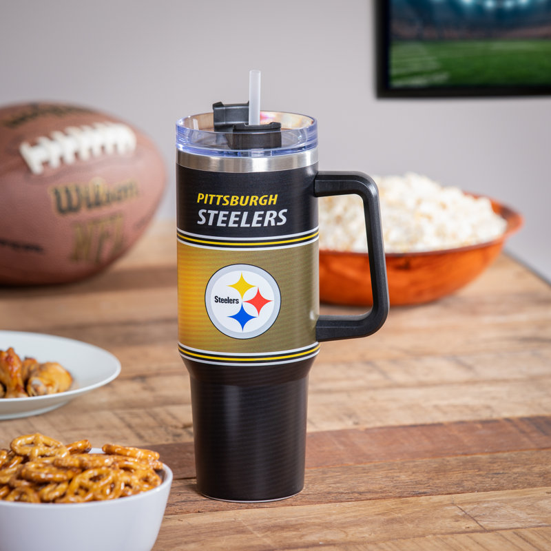 40 oz Gobelet de voyage en acier inoxydable avec paille NFL, NFL Pittsburgh Steelers