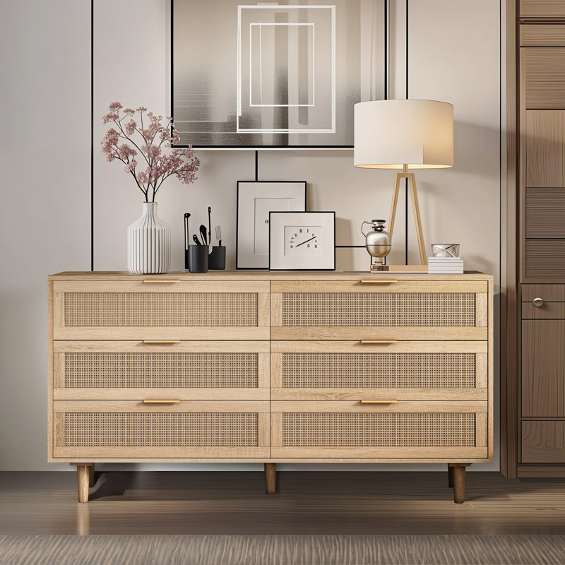 Armoire de rangement en rotin 6 tiroirs - Naturel