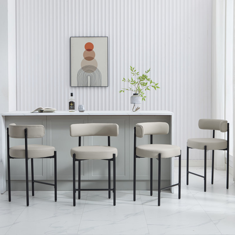 Najira Upholstered Counter Stool with Metal Frame, 4, Black, Elephant Grey Faux Leather