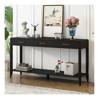 60" Painted Console Table With 3 Drawers,Wooden Entryway Table With Storage Shelf, Farmhouse Sofa Table For Living Room, Hallway,Entryway, Foyer, Corridor(Black)