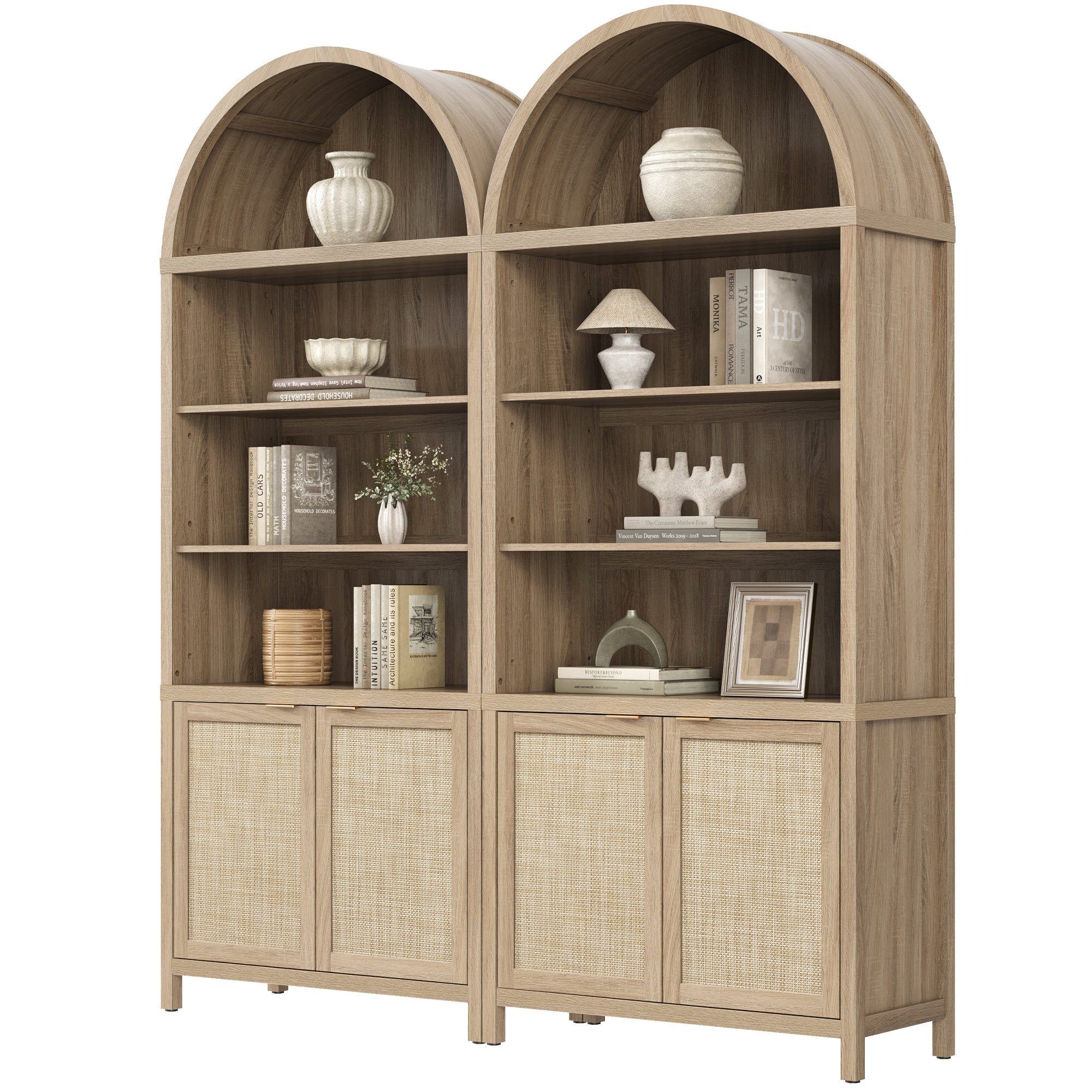 Bayou Breeze 84.25''H Rattan Arched Bookcase With Adjustable Shelf & Reviews | Wayfair