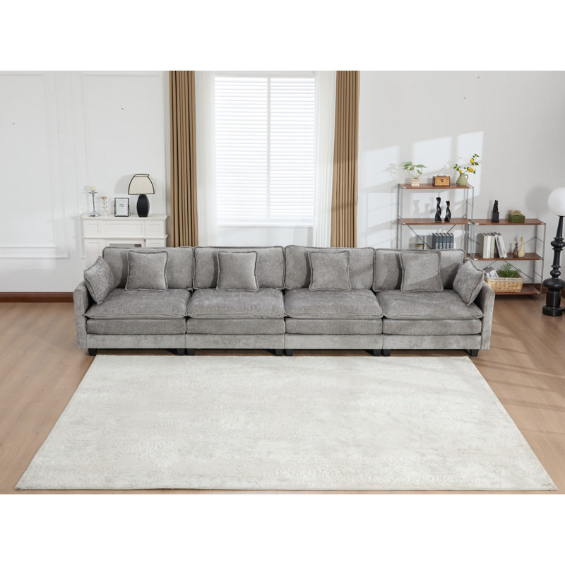 Canapé 4 places Cloud (repose-pieds non inclus), modulaire moderne, coussin rembourré à double couche confortable, tissu chenille respirant, gris