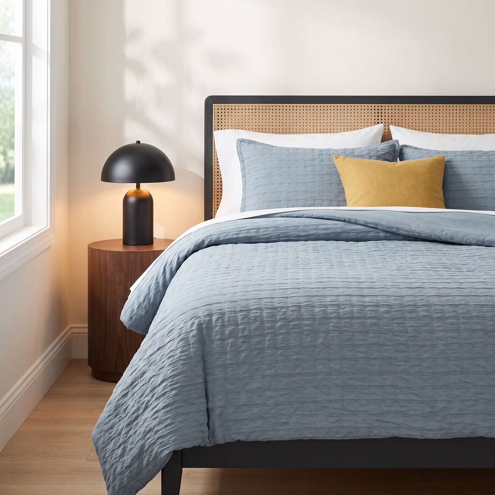 Popple Cotton Duvet Cover Set, Gray Blue, King Duvet Cover + 2 King Shams