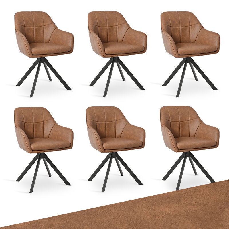 51.5cm H Upholstered Metal Upholstered Back Armchair, Light Brown PU, 6