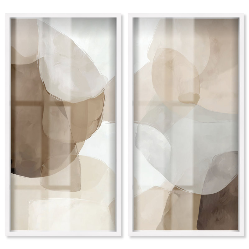 Ensemble d'affiches Soft Overlap II Shadowbox pour salon par Art Remedy, cadre blanc, 24 x 48, H 49,5 po x l 25,5 po