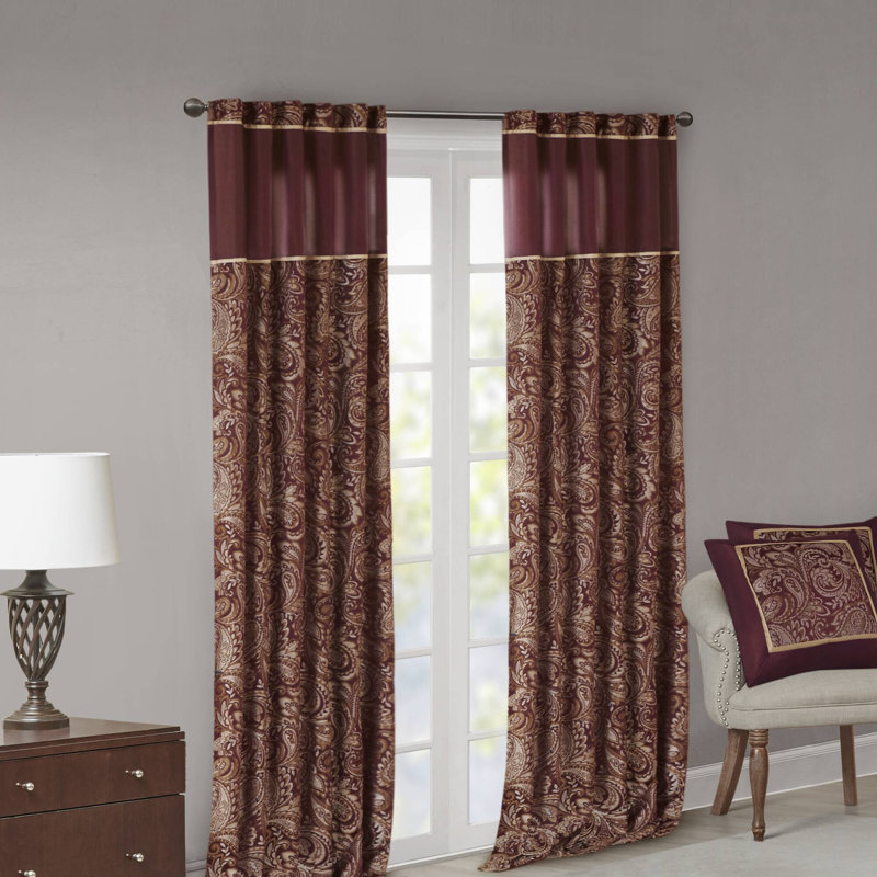 Aubrey Jacquard Burgundy Curtain Panel Pair 50x108", 50" W x 108" L, Burgundy