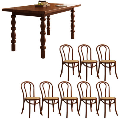 European style retro solid wood dining table set