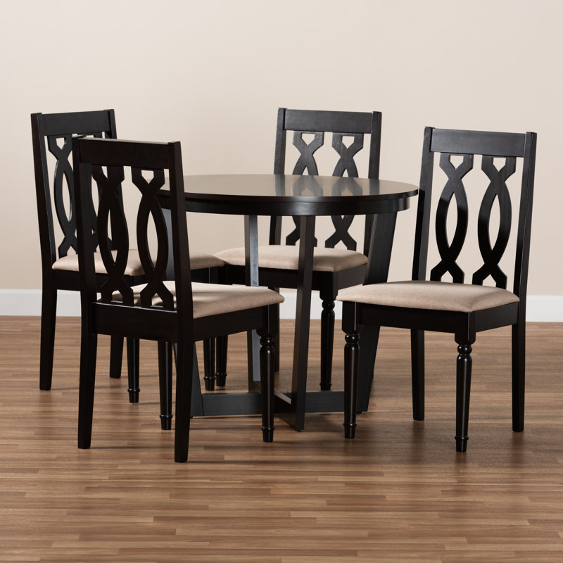 Northgate 5-Pc Dining Set in Grey Fabric and Dark Brown Finish, 38.6'' H X 17.9'' W X 19.3'' D, Dark Brown, Sand/Dark Brown