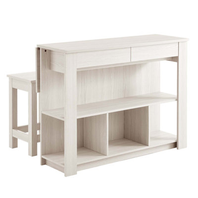 Ensemble d'îlot de cuisine et tabouret 3 pièces en érable blanc Meadowbrook