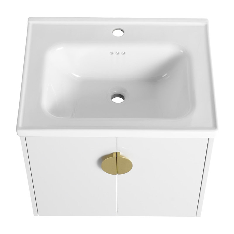 Ensemble de meuble-lavabo mural simple 23 po avec plateau en céramique Datzo, Blanc