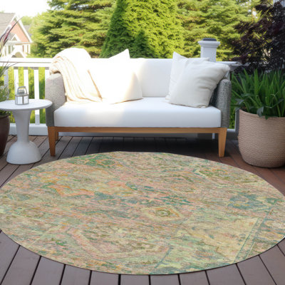 Machine Washable Indoor/Outdoor Cinead ACN1664 Green Rug