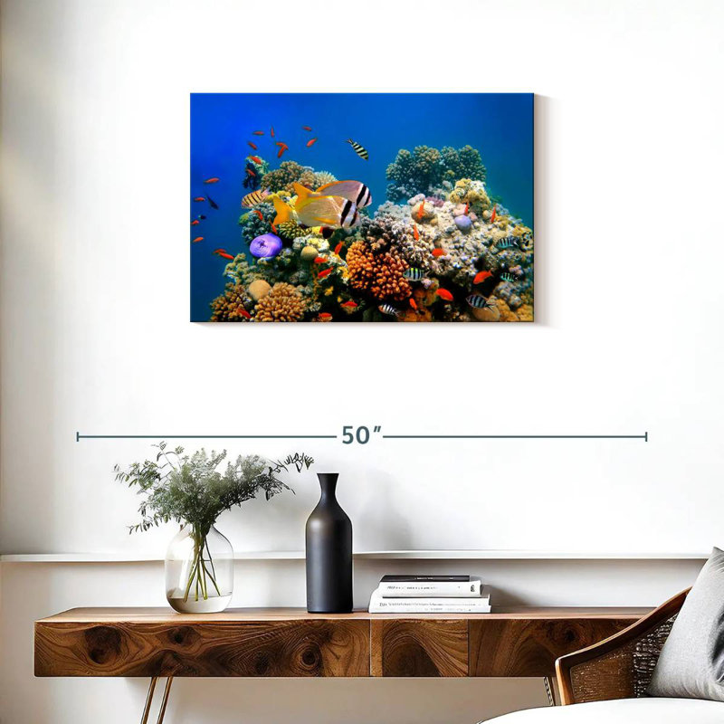 Aletra, poisson tropical et récif de corail, H 20 po x l 30 po