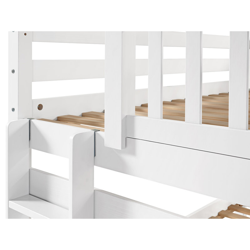 Treva Solid Wood Standard Twin over Twin Bunk Beds with Ladder and Twin Trundle, White