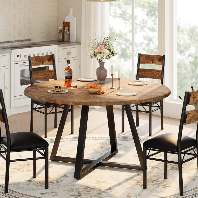 Ensemble de table de salle à manger 5 pièces pour 4 personnes, table de cuisine en bois robuste et 4 chaises rembourrées