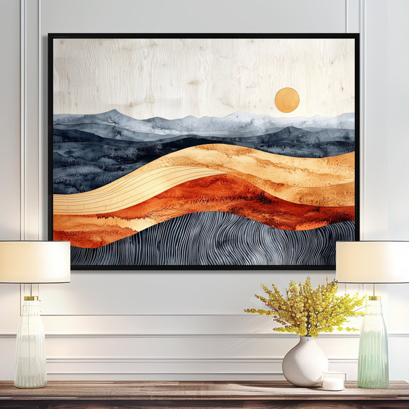 Sahara Landscape Amber River Colours I - Desert Canvas Print Wall Art, 12" H x 20" W, Floater Framed, Black