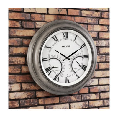  Contemporary Large Outdoor Wall Clock with Thermometer Waterproof Illuminated,24 Inch