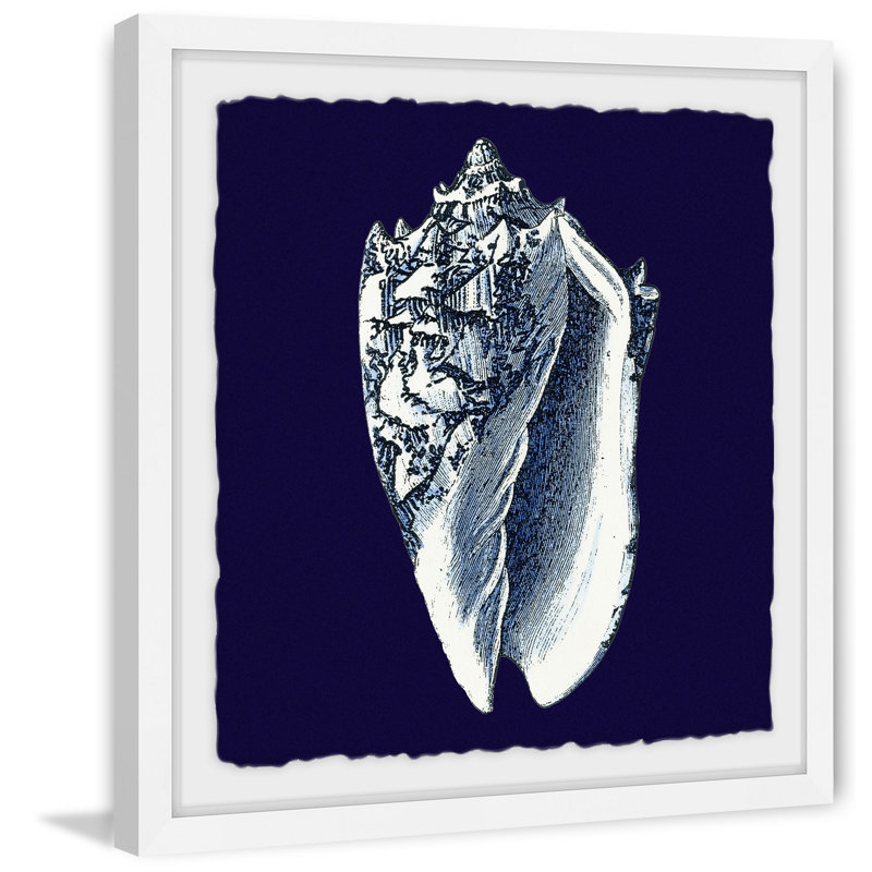 « indigo shell ii », reproduction d’art encadrée, H 32 po x l 32 po x P 1,5 po, Cadre blanc à bords frangés