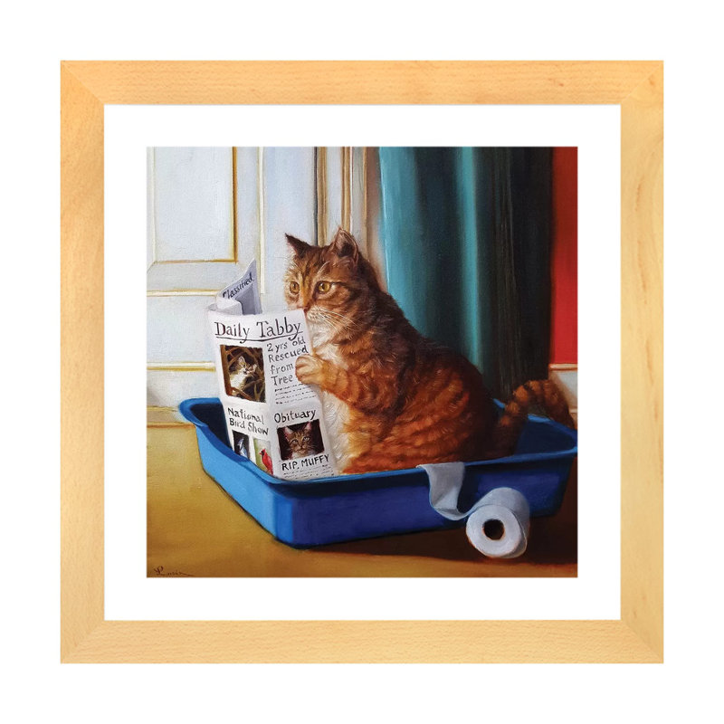 « Kitty Throne » par Lucia Heffernan-impression, Toile avec cadre en bois beige, Blanc, H 16 po x l 16 po x P 1 po