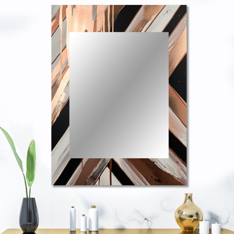 Rosegold embrassant l'essence des lignes II - miroir unique en marbre, grand miroir mural moderne, impression d'art en métal