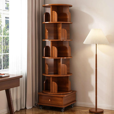 Rotating Bookshelf, 360 Display Corner Bookshelf For Small Space, 6 Tier Bookcase Storage Rack With Wheels, Wood Narrow Organizer For Bedroom, Living